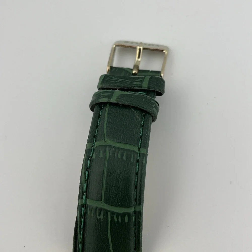 Strada Watch Women 40mm Gold‎ Case MOP Green Faux Leather Band- New Battery